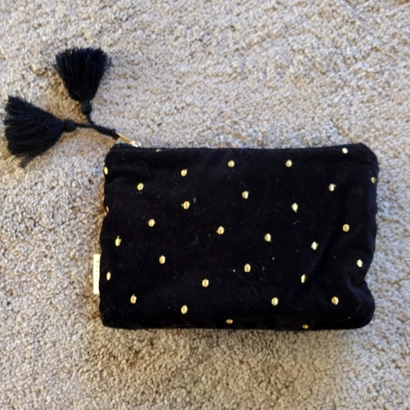 Sezane Black Velvet with Embroidered Gold Dots Zipped Pouch - Picture 1 of 2